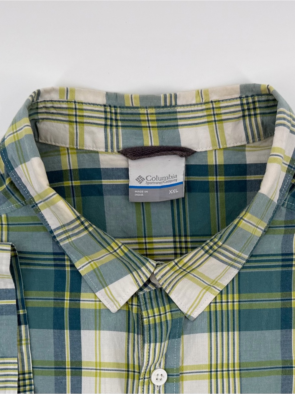 Columbia Plaid Button-Down Shirt in Green, Yellow, Cream
